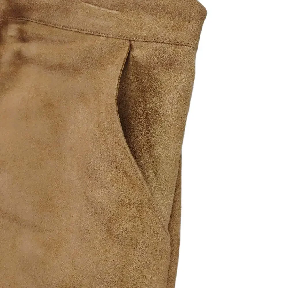 Lauren Conrad Sz‎ 2 Lace-Up Tie Front Tan Faux Suede Mini Skirt Pockets Peasant